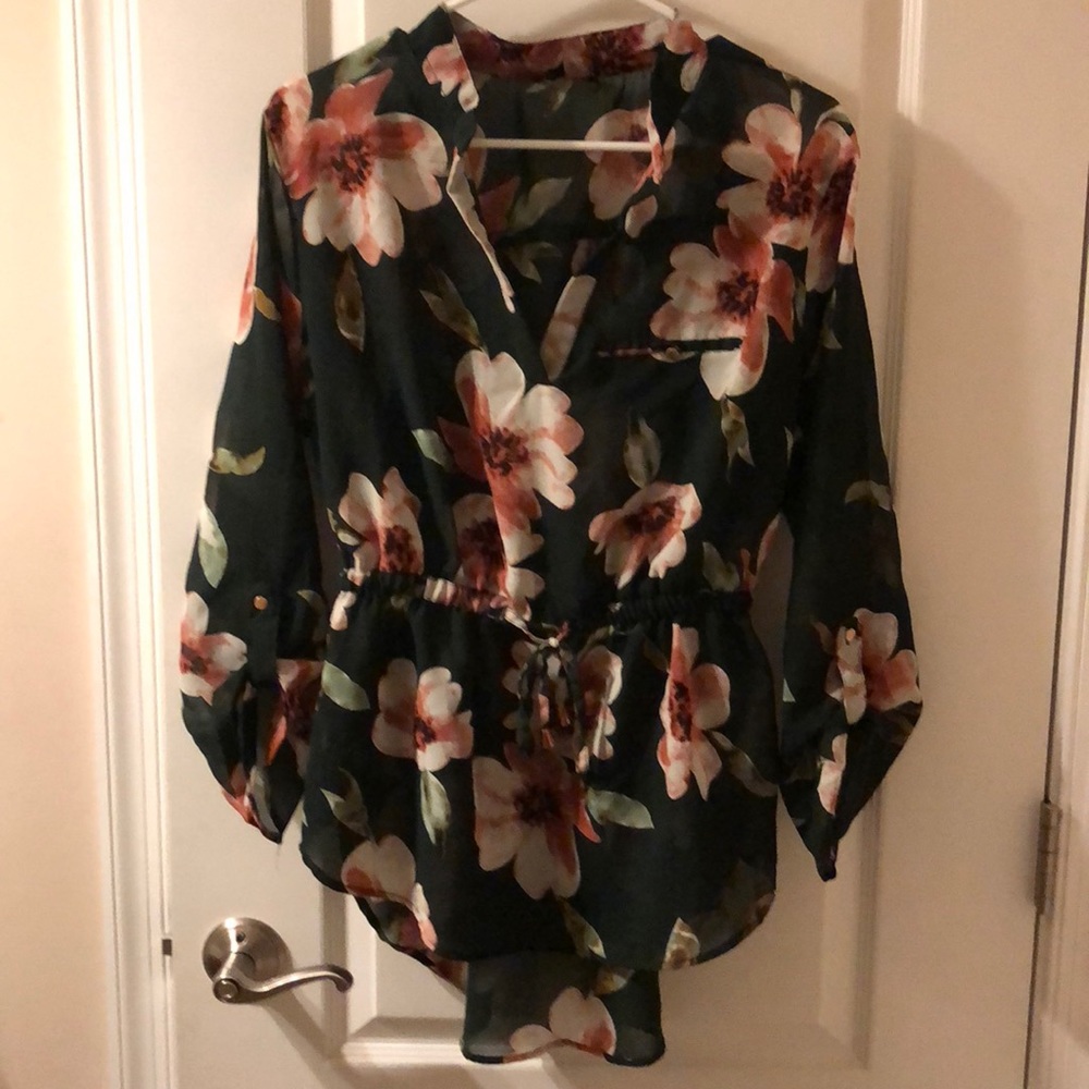Green floral print blouse